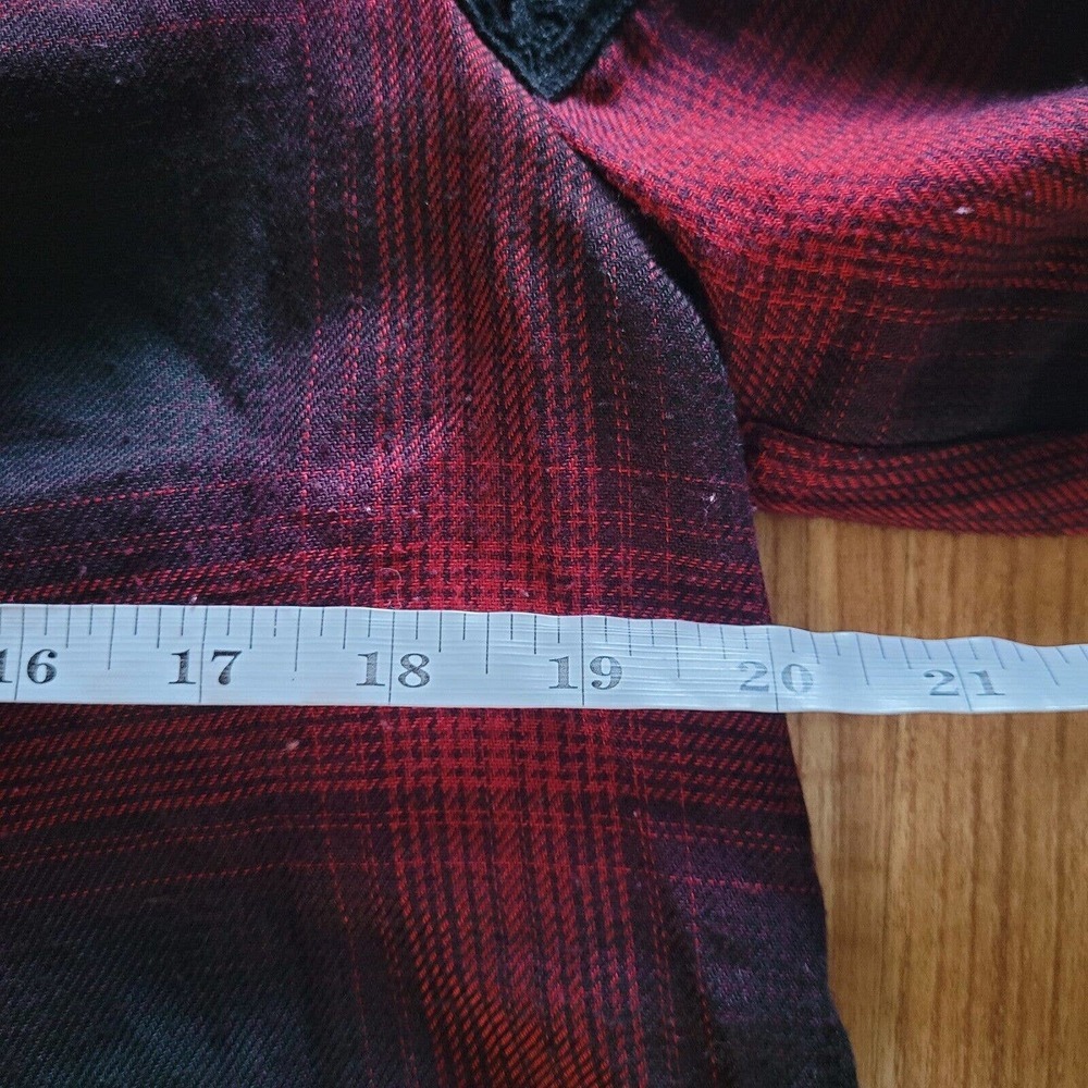Knox Rose Shirt Top Women Size Medium Red Black Plaid Boho Balloon Sleeve Tassel - Picture 7 of 10